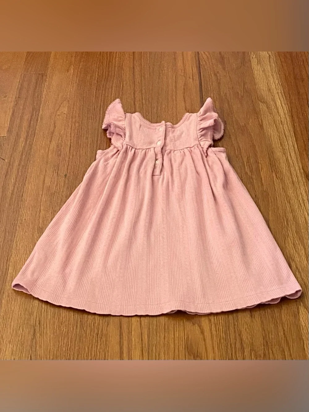 Ralph Lauren Pink Pointelle Knit Cotton Flutter Sleeve Dress
